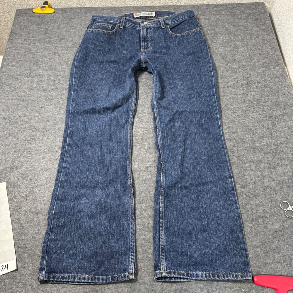 VTG Y2K Express Precision Fit Low Rise Flare Jeans Dark Wash Denim 11/12S